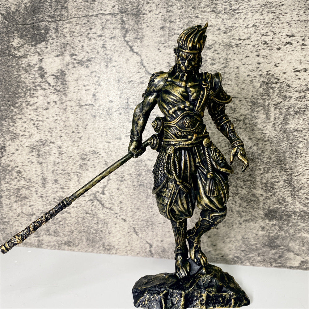 Black Myth Wukong Figurine Journey to The West Mythical Legends Story Golden Hoop Rod Band-Tightening Spell, 19.5cm Height, Antique Copper Color, PVC Material