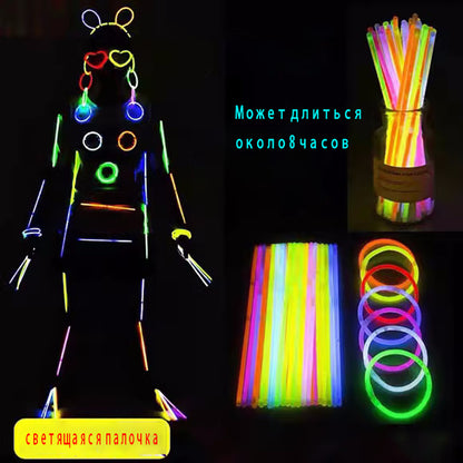 Christmas Party Neon Glowstick Light 100 Pcs Colorful Funny Game Glow in the Dark Fluorescent Bracelet Toy For Children