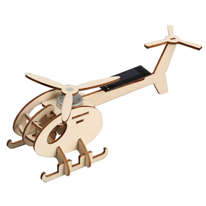 DIY Wooden Solar Powered Helicopter Toy Steam Educational Pupil Ornaments Parent Child Games