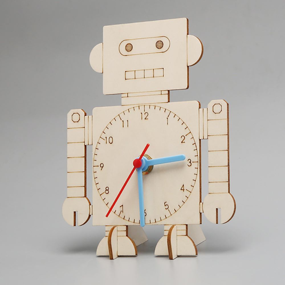 DIY Wooden Robot Clock Toy Steam Educational Pupil Ornaments Parent Child Games