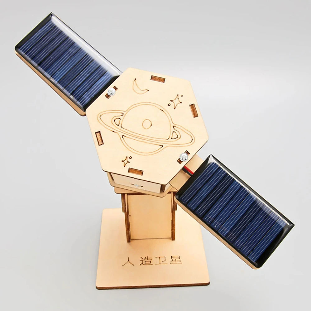 Artificial Satellite Celestial Body Model Pendant Solar Energy DIY Scientific Training Wooden Experimental Equipment Steam Toy