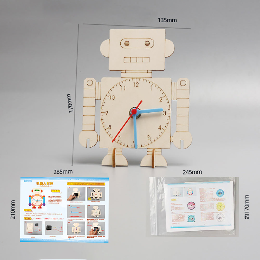 DIY Wooden Robot Clock Toy Steam Educational Pupil Ornaments Parent Child Games