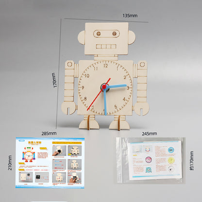 DIY Wooden Robot Clock Toy Steam Educational Pupil Ornaments Parent Child Games