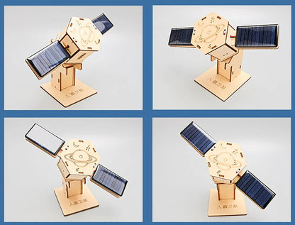 Artificial Satellite Celestial Body Model Pendant Solar Energy DIY Scientific Training Wooden Experimental Equipment Steam Toy