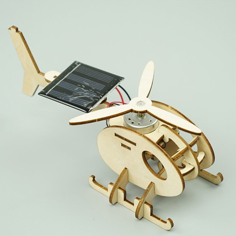 DIY Wooden Solar Powered Helicopter Toy Steam Educational Pupil Ornaments Parent Child Games