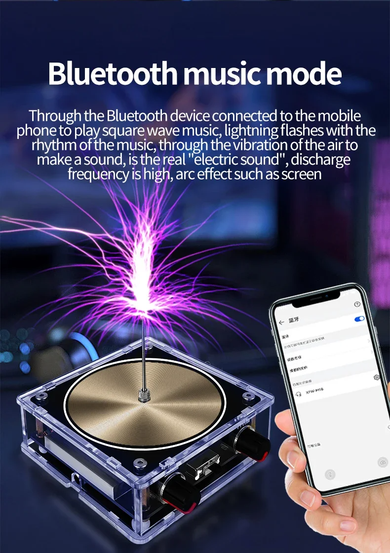 Bluetooth Music Tesla Coil Arc Plasma Loudspeaker Wireless Transmission Touchable Artificial Lightning Education Experiment Toy