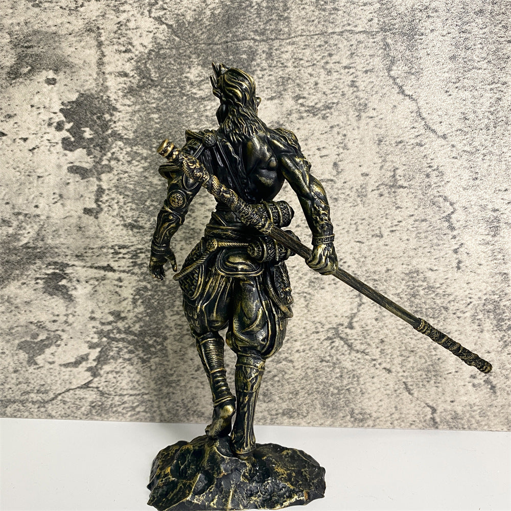 Black Myth Wukong Figurine Journey to The West Mythical Legends Story Golden Hoop Rod Band-Tightening Spell, 19.5cm Height, Antique Copper Color, PVC Material