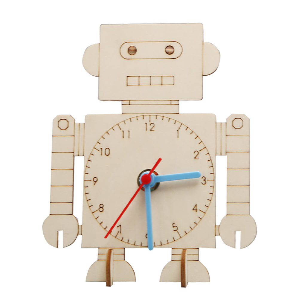 DIY Wooden Robot Clock Toy Steam Educational Pupil Ornaments Parent Child Games