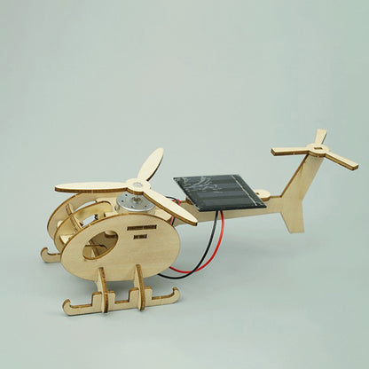 DIY Wooden Solar Powered Helicopter Toy Steam Educational Pupil Ornaments Parent Child Games