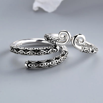 Black Myth Wukong Mythical legend Story Inspired Adjustable Alloy Black Pattern Couple Rings Set, Engraved Design