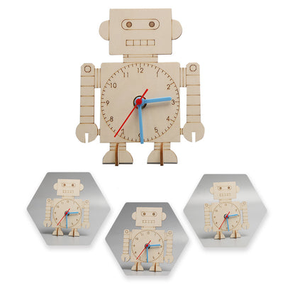 DIY Wooden Robot Clock Toy Steam Educational Pupil Ornaments Parent Child Games