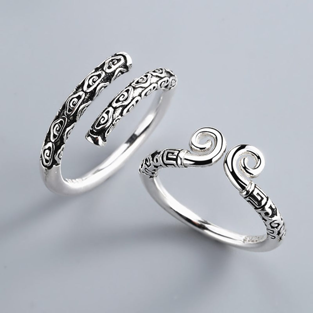 Black Myth Wukong Mythical legend Story Inspired Adjustable Alloy Black Pattern Couple Rings Set, Engraved Design