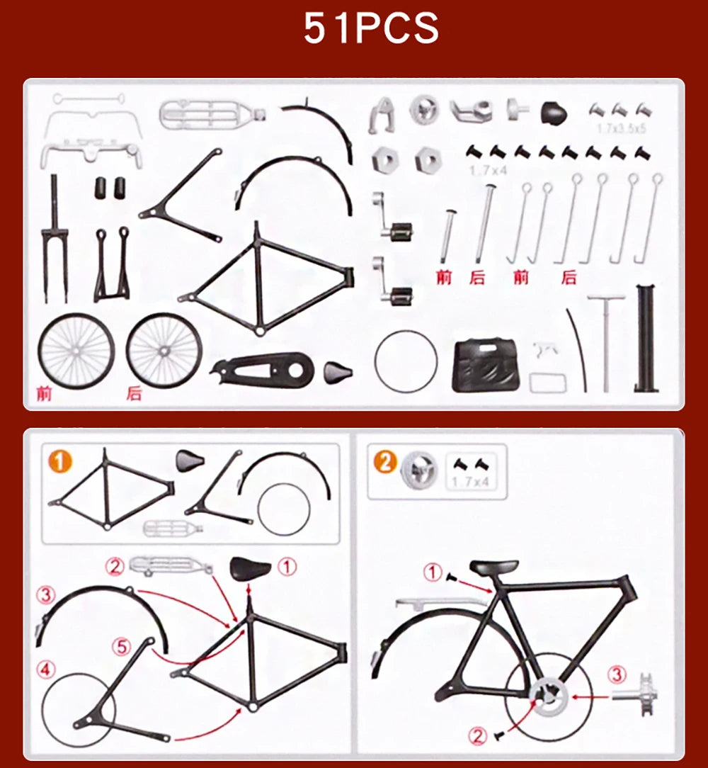 1:10 Bike Classic Bicycle Alloy Toy DIY Assembling Puzzle Gift for Children Model Collection Hobby