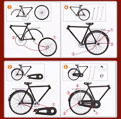 1:10 Bike Classic Bicycle Alloy Toy DIY Assembling Puzzle Gift for Children Model Collection Hobby