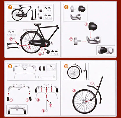 1:10 Bike Classic Bicycle Alloy Toy DIY Assembling Puzzle Gift for Children Model Collection Hobby