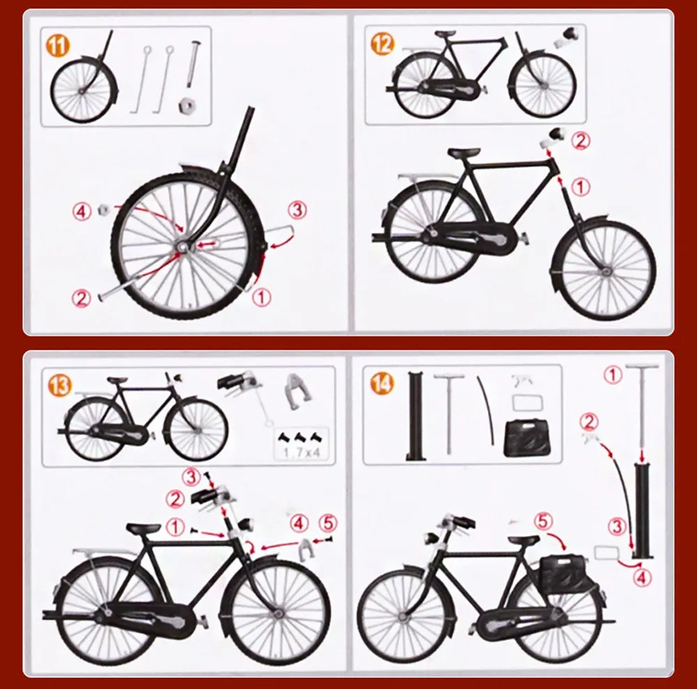 1:10 Bike Classic Bicycle Alloy Toy DIY Assembling Puzzle Gift for Children Model Collection Hobby