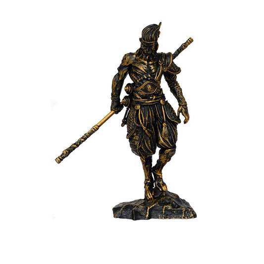 Black Myth Wukong Figurine Journey to The West Mythical Legends Story Golden Hoop Rod Band-Tightening Spell, 19.5cm Height, Antique Copper Color, PVC Material