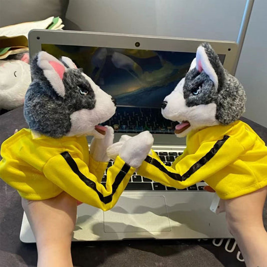 Hand Puppet Toys Cosplay Bruce Lee Plush Boxing Huskies Sound Toy