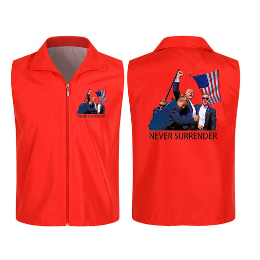 Donald Trump 2024 Survived Shot At Election Rally Hand Drawn Photos Cartoon Zipper Cartoon Vest Sleeveless T-Shirt Red Oversize Unisex Customized Sunscreen T-shirt Vest Cosplay Adult Outdoor Games