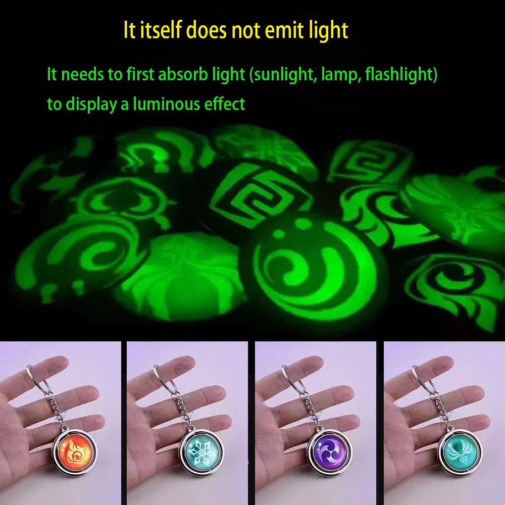 Genshin Oculi Crystal Impact Keychain Night Glow In Dark Elemental Reactions Anime Collection