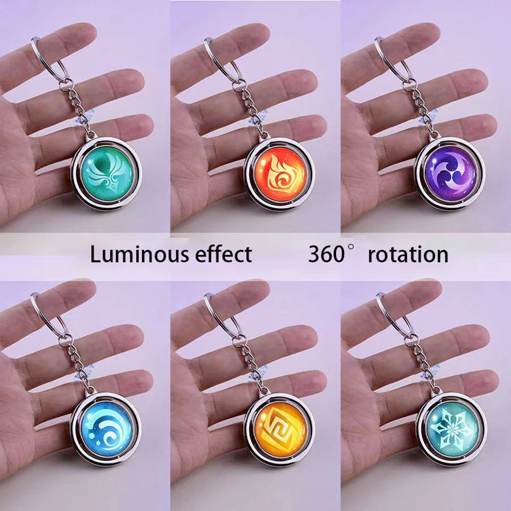 Genshin Oculi Crystal Impact Keychain Night Glow In Dark Elemental Reactions Anime Collection