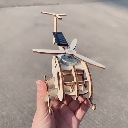 DIY Wooden Solar Powered Helicopter Toy Steam Educational Pupil Ornaments Parent Child Games